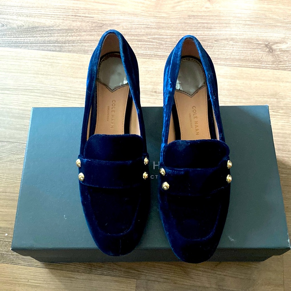 Cole Haan blue velvet loafers